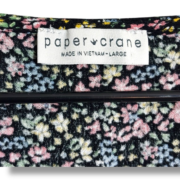 Paper Crane Black with Vibrant Pink and Yellow Floral Long Sleeve Wrap Blouse - Picture 6 of 16